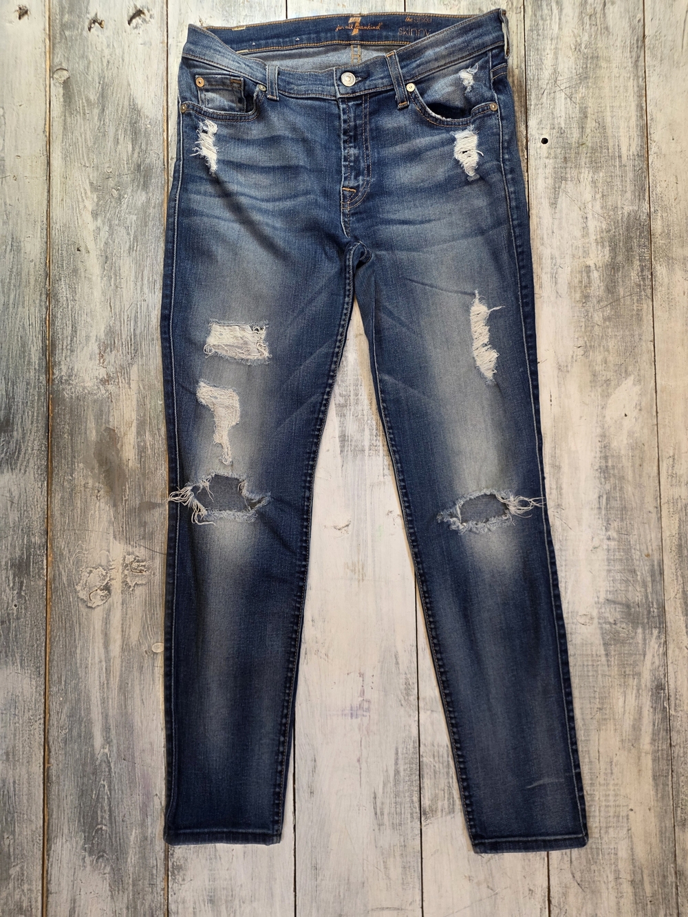7 For All Mankind Women's Distressed Skinny Ankle Blue Jeans sz 29